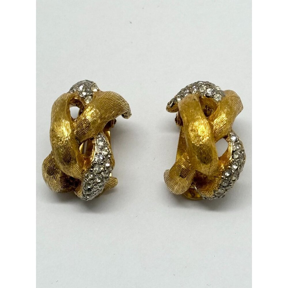 Vintage KJL Rhinestone gold hoop earrings - Picture 6 of 9